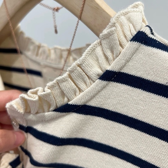Sezane Gael Mariniere Striped Long Sleeve Top with Ruffles - Picture 6 of 12